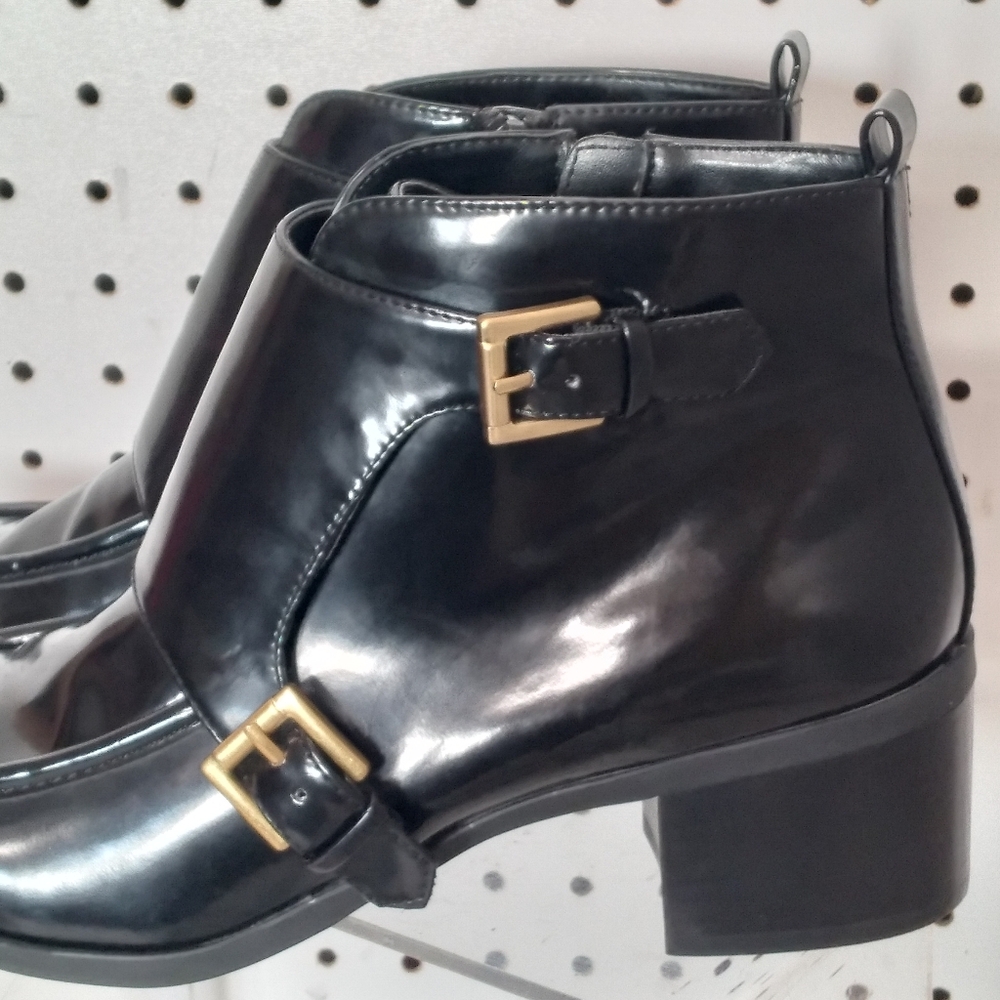 Anne Klein| Black Shoes | Women Patent Buckle Accent 2" Low Chunky Block Heel - Picture 9 of 12